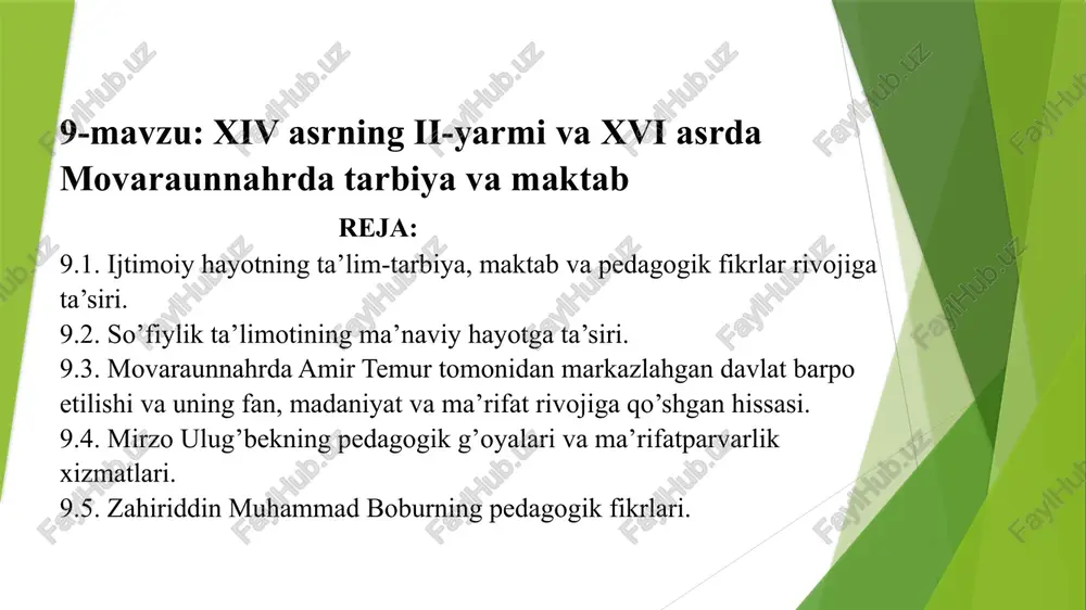 movaraunnahr maktab tarbiyasi va pedagogik fikrlar — PPTX