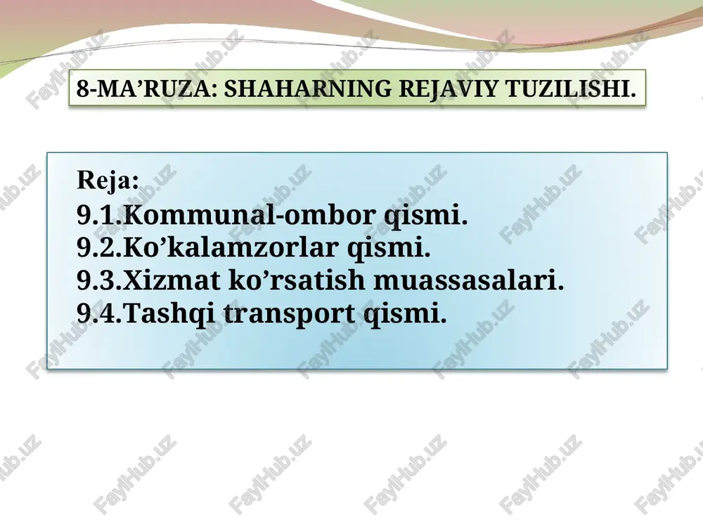 shaharning rejaviy tuzilishi — PPT
