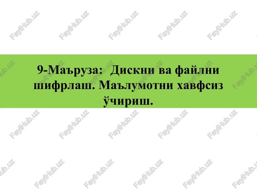 kriptografiyaviy vositalar: diskni va faylni shifrlash — PPTX