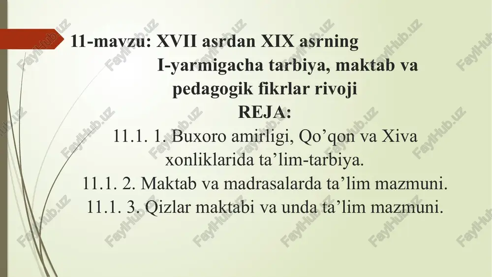 o'rta osiyoda xvii-xix asrlarda ta'lim-tarbiya — PPTX