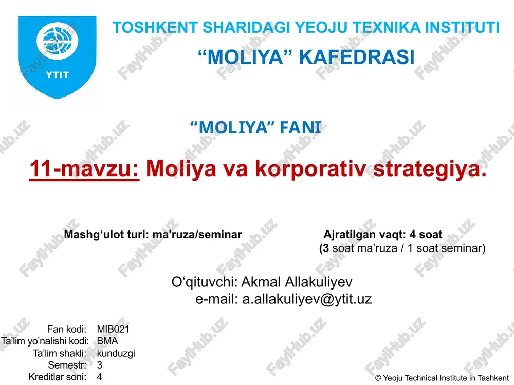 moliya va korporativ strategiya — PPTX