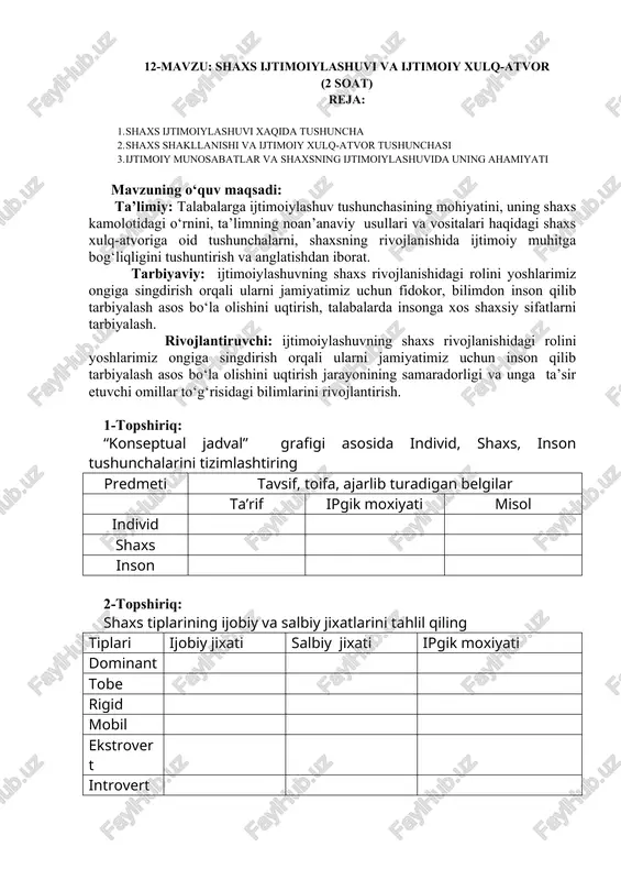 shaxs ijtimoiylashuvi va ijtimoiy xulq-atvor — DOC
