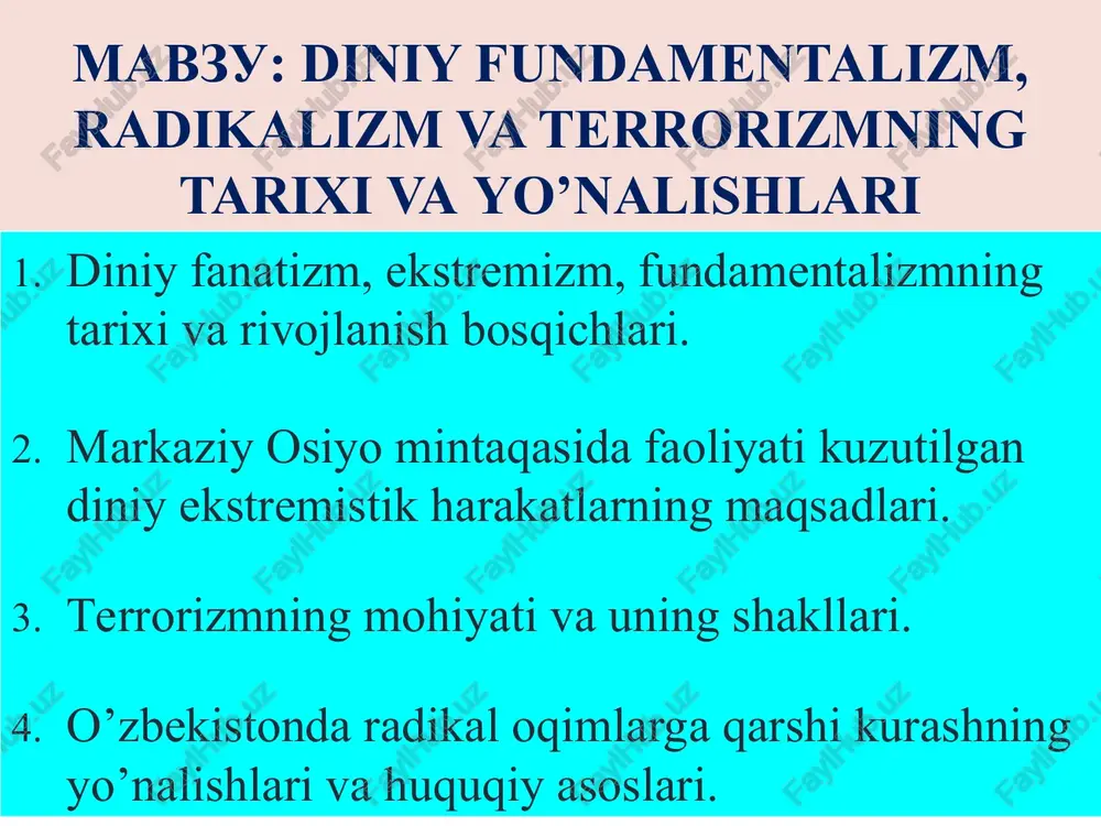 diniy fundamentalizm, radikalizm va terrorizmning tarixi vayo’nalishlari — PPT