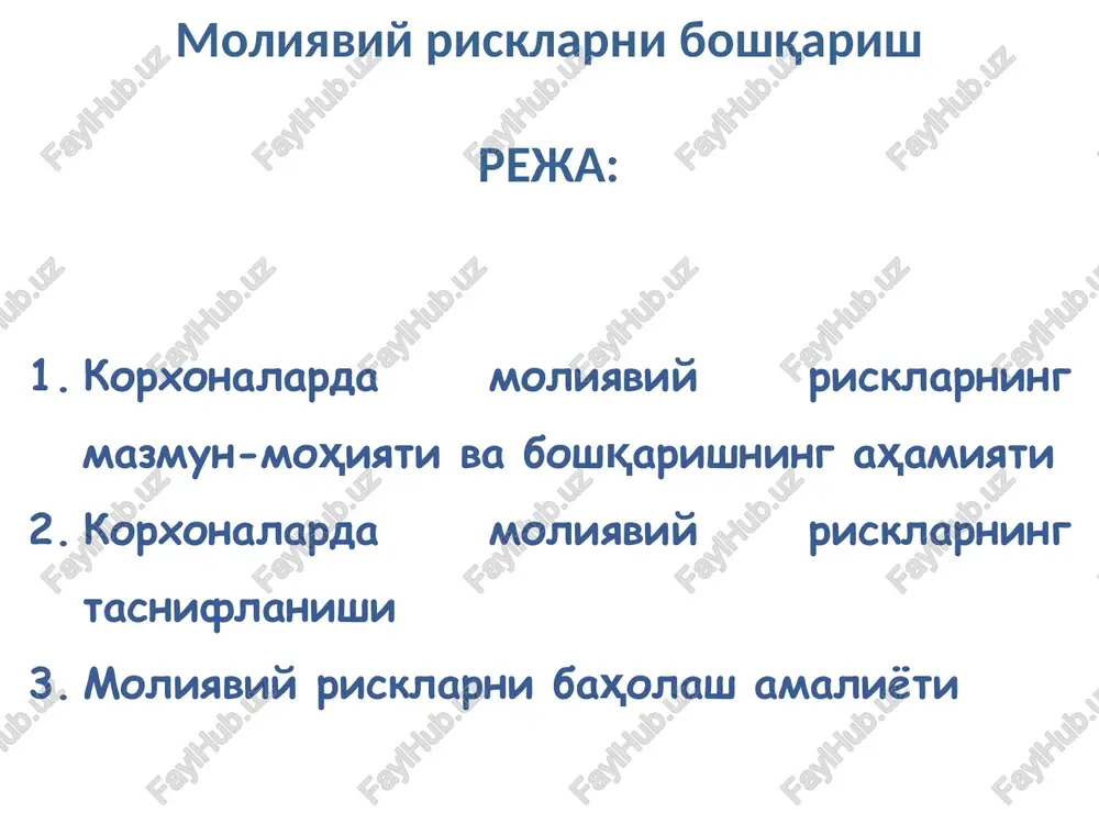 moliyaviy rikslarning boshqarish — PPTX