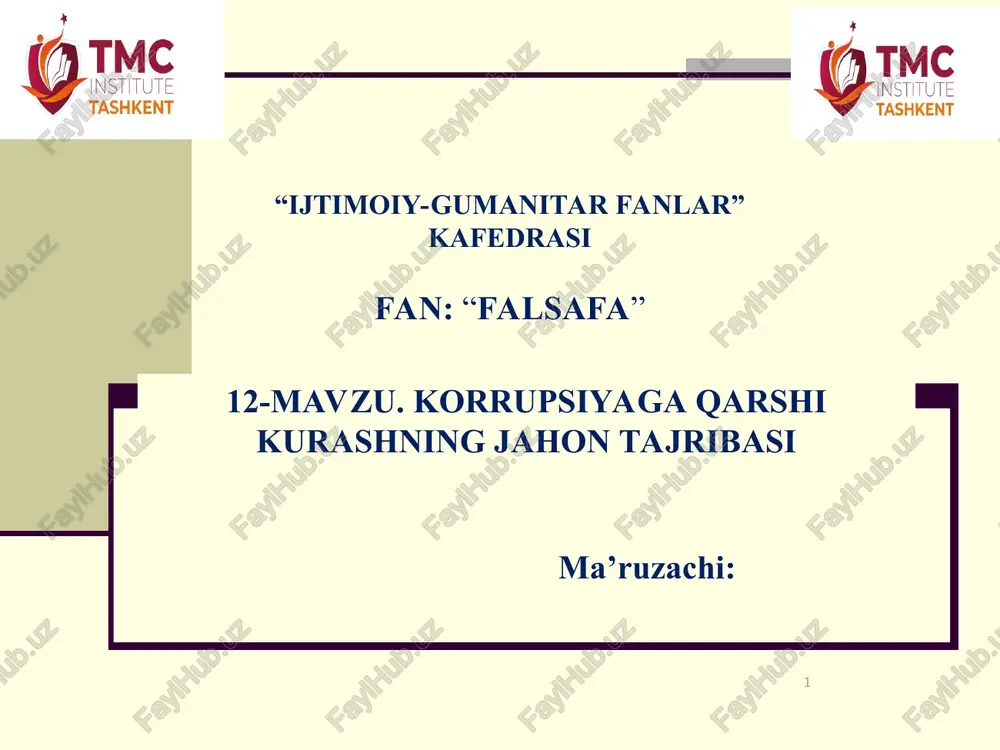 korrupsiyaga qarshi kurashning jahon tajribasi — PPT