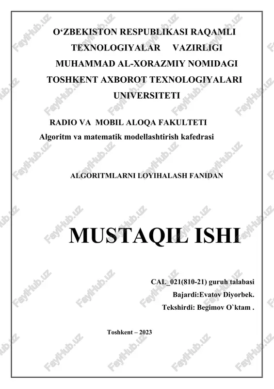graflarni eng arzon tayanch qurilishini qurishda kruskal xasis algoritmi — DOCX