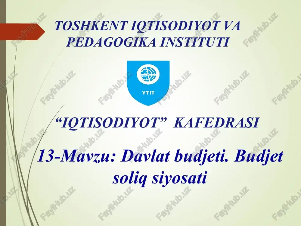 davlat budjeti. budjet soliq siyosati — PPT