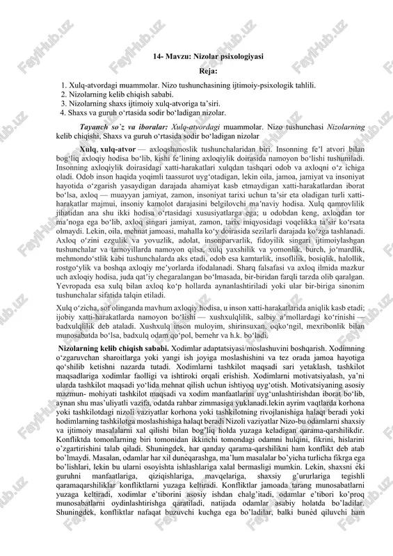 nizolar psixologiyasi — DOCX