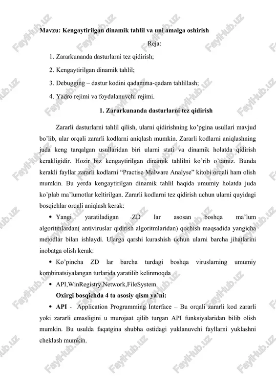 kengaytirilgan dinamik tahlil va uni amalga oshirish — DOCX