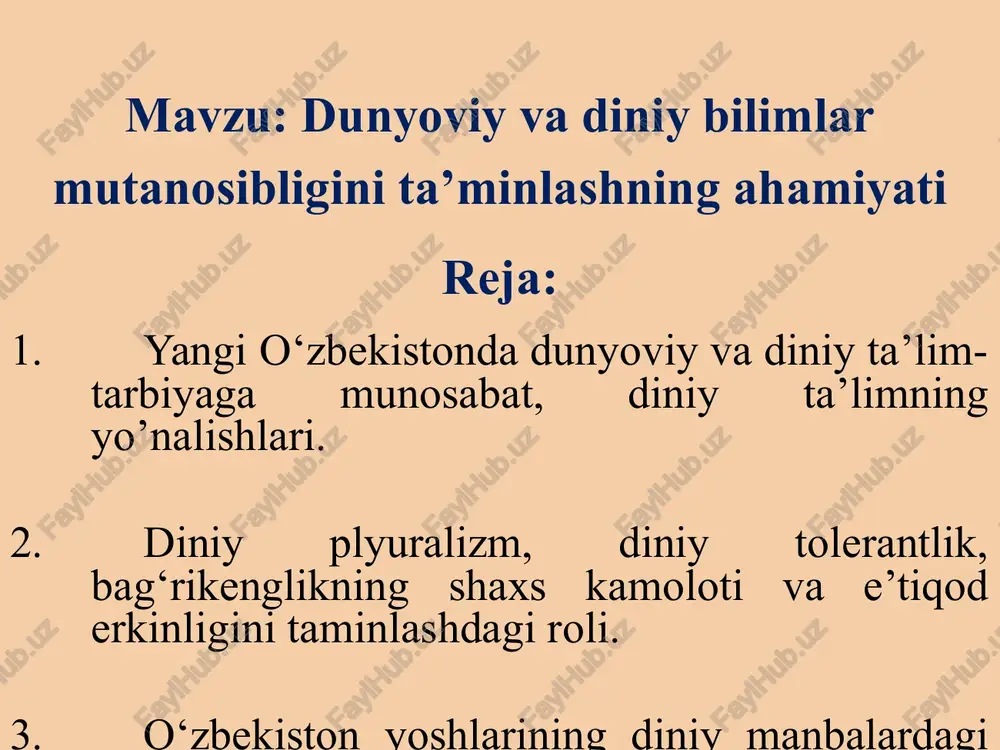 dunyoviy va diniy bilimlar munosabatlarini ta’minlashning ahamiyati — PPTX