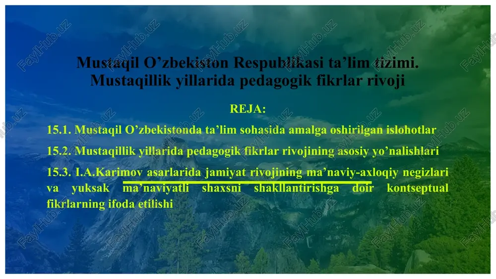 mustaqil o’zbekistonda ta’lim sohasida amalga oshirilgan islohotlar — PPTX