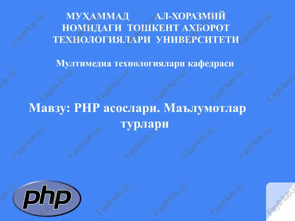 php asoslari. ma'lumotlar turlari — PPTX