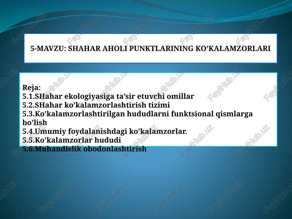 shahar aholi punktlarining ko’kalamzorlari — PPTX