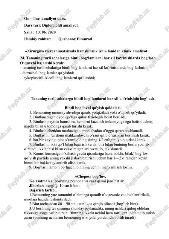 bintli bog'lovni qo'yish — DOCX
