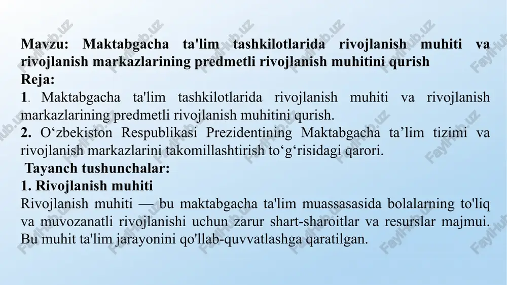 maktabgacha ta'lim tashkilotlari va rivojlanish markazlari — PPTX