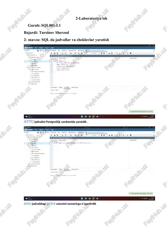 sql avto jadvali — DOCX