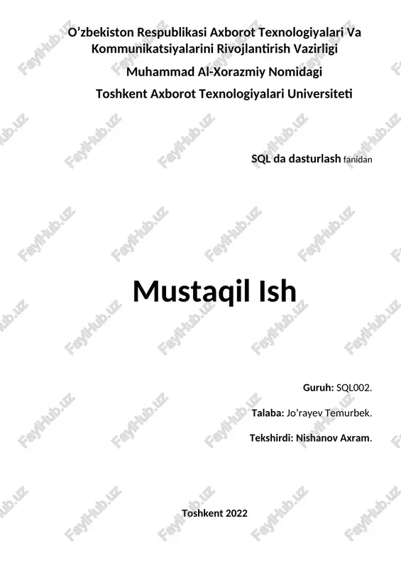 ma'lumotlar bazasi tashkil etish va boshqarish tizimi — DOCX