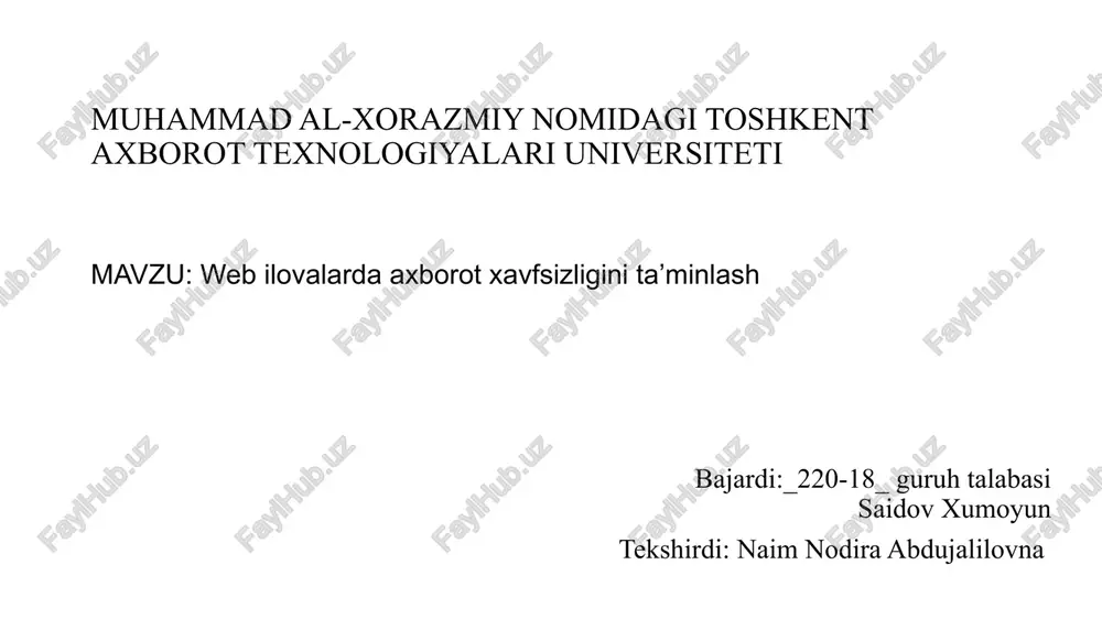 web ilovalarda axborot xavfsizligini ta’minlash — PPTX