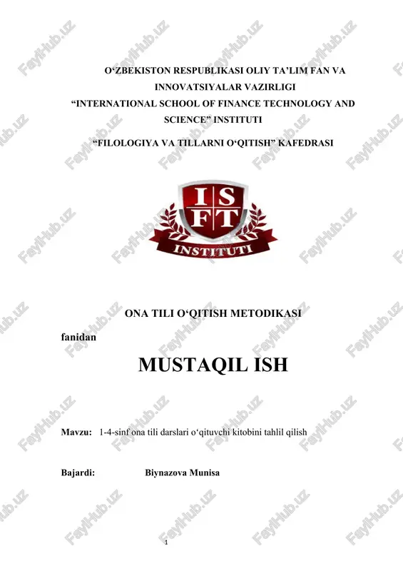 1-4-sinf ona tili darslari oʻqituvchi kitobini tahlil qilish — DOCX