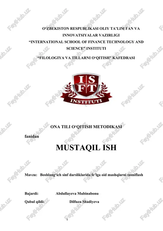 : boshlangʻich sinf darsliklarida feʼlga oid mashqlarni tasniflash — DOCX