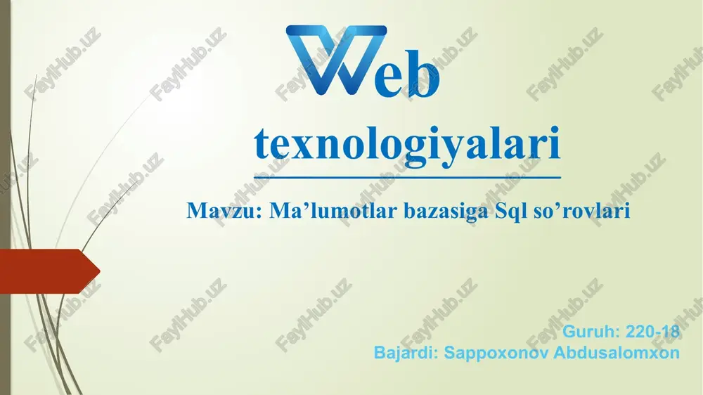 ma’lumotlarbazasiga sqlso’rovlari — PPTX