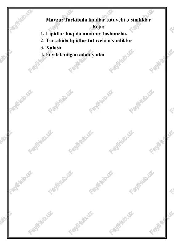 tarkibida lipid tutuvchi o'simliklar — DOC
