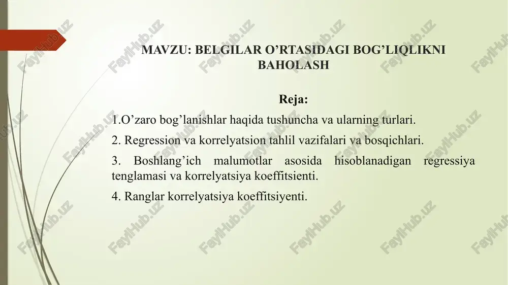 belgilar o’rtasidagi bog’liqlikni baholash — PPTX