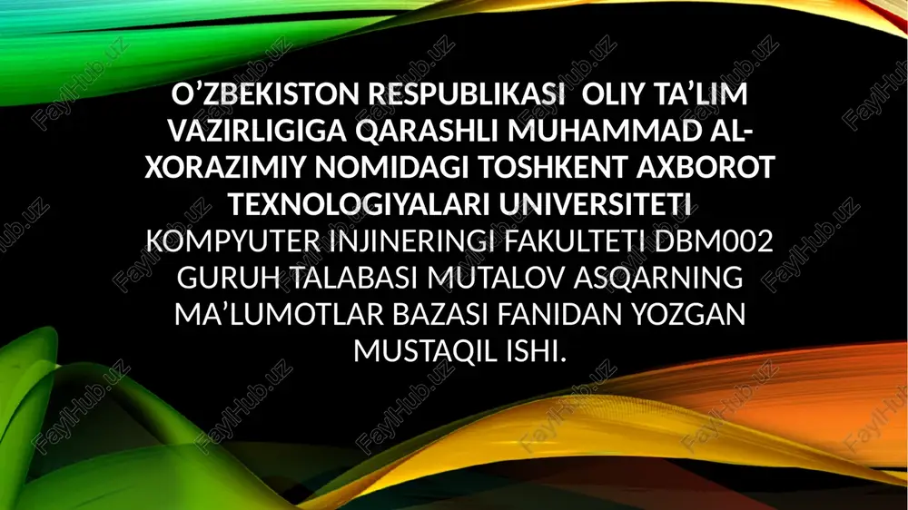 ma`lumotlarbazasi nirelyatsion modeli — PPTX