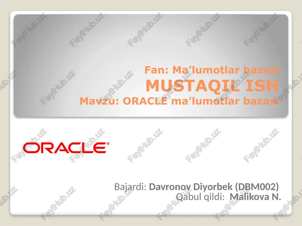 oracle (ma'lumotlarbazasini boshqarish tizimi) — PPTX