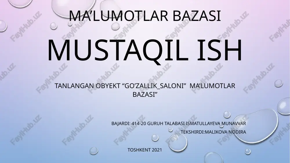 ma’lumotlar bazasi mustaqilish — PPTX