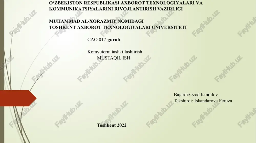 protsessorlar, turlari va xususiyatlari — PPTX