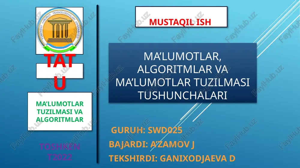 ma’lumotlar tuzilmasi va algoritmlar — PPTX