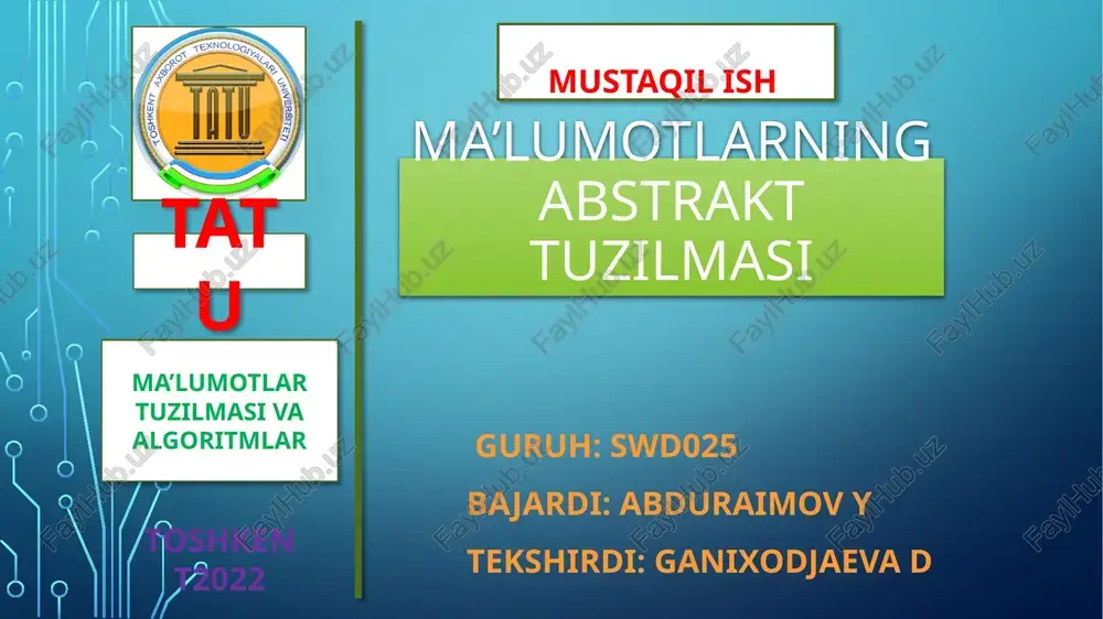 ma’lumotlarning abstrakt tuzilmasi — PPTX
