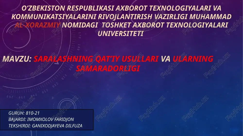 saralashning qat’iy usullari va ularning samaradorligi — PPTX