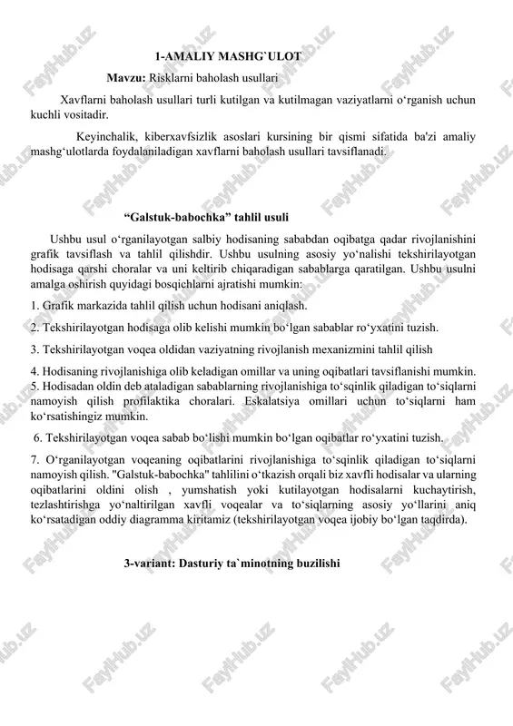 risklarni baholash usullari — DOCX