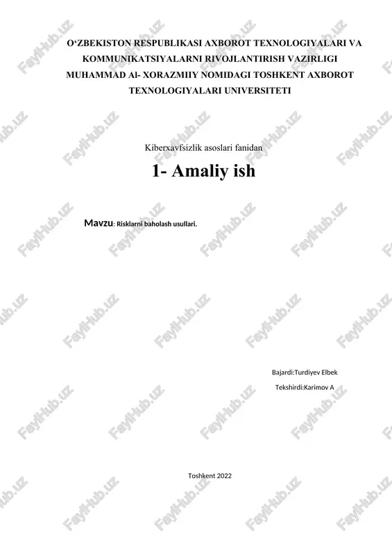 risklarni baholash usullari — DOCX