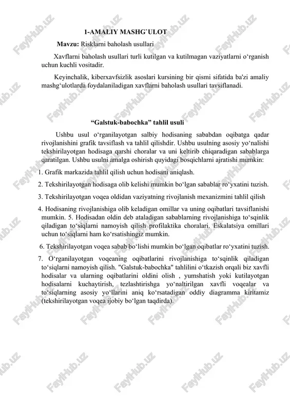 risklarni baholash usullari — DOCX