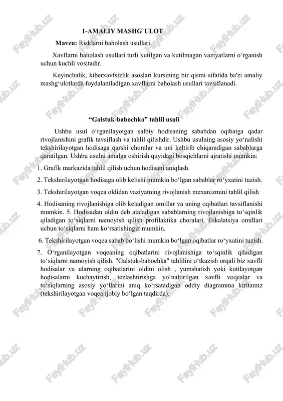 risklarni baholash usullari — DOCX