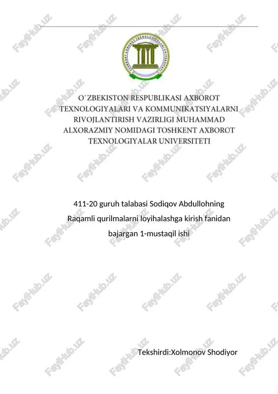raqamli qurilmalarni loyihalashga kirish fanidan — DOCX