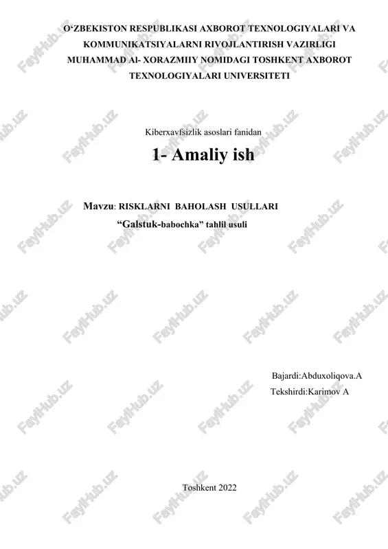risklarni baholash usullari — DOCX