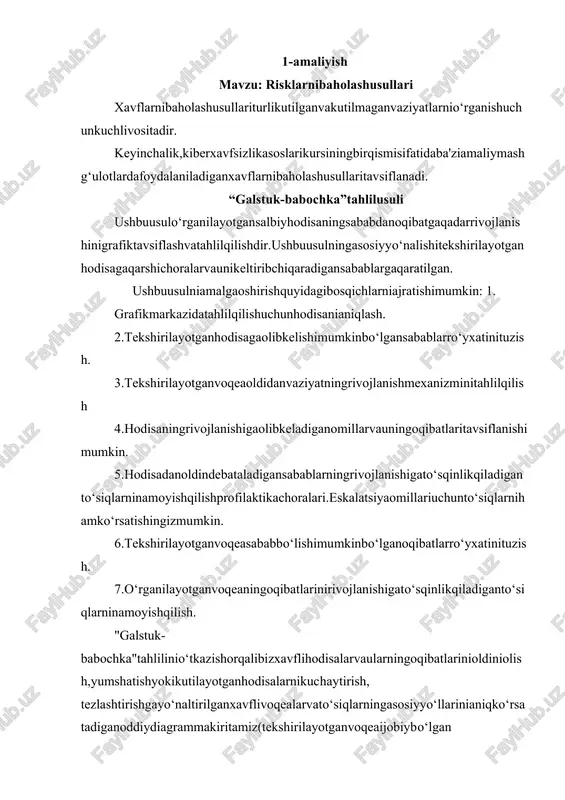 risklarni baholash usullari — DOCX
