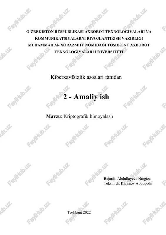 kriptografik himoyalash — DOCX