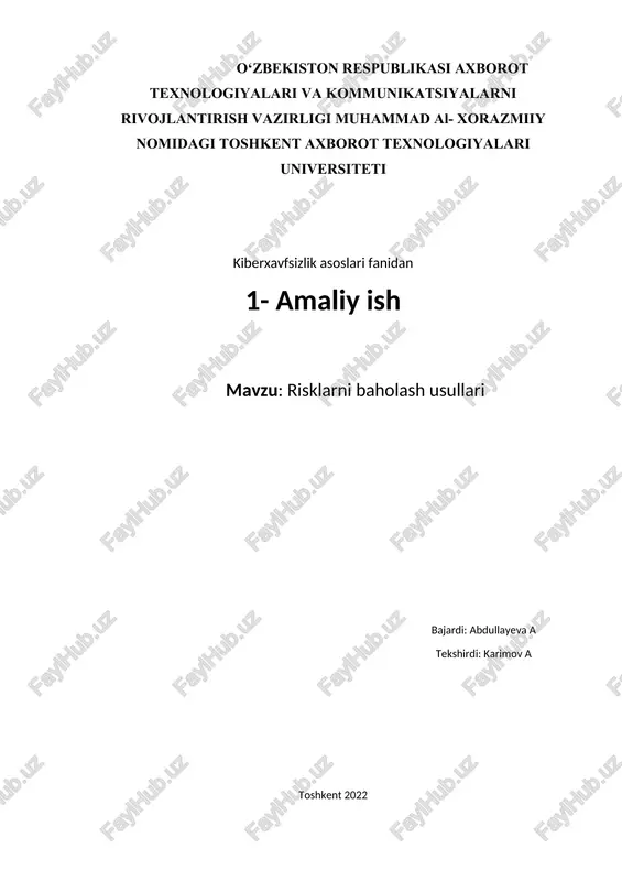risklarni baholash usullari — DOCX
