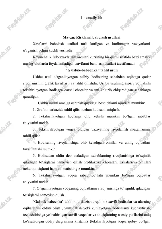 risklarni baholash usullari — DOCX
