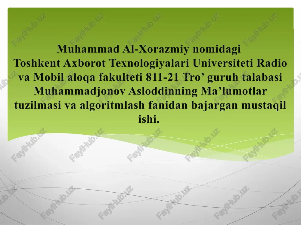 dek. dekni massiv yordamida ifodalash va ular ustida amal bajarish algoritmi — PPTX