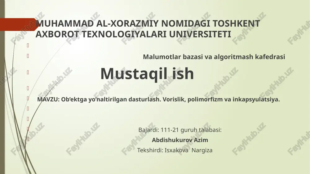 obyektgayo'naltirilgandasturlash — PPTX