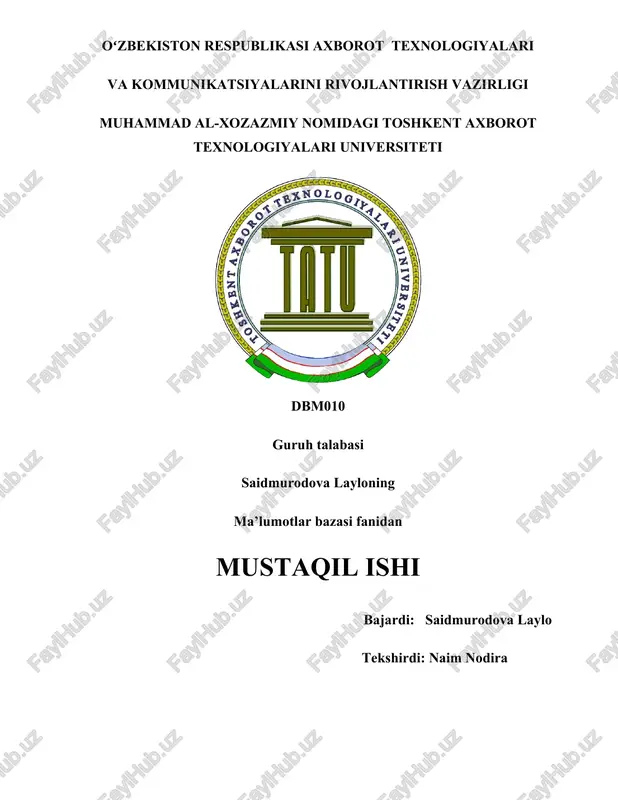ma’lumotlar bazasi dasturlarini o‘rnatish va sozlash — DOCX