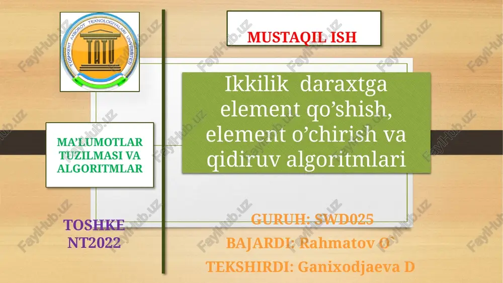 ma’lumotlar tuzilmasi va algoritmlar — PPTX
