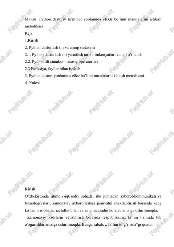 python dasturiy ta’minot yordamida elektr bo’limi masalalarini ishlash metodikasi — DOCX