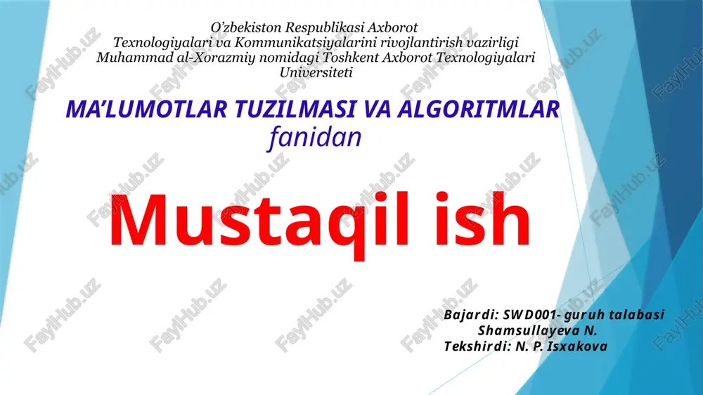 ma’lumotlar tuzilmasi va algoritmlar — PPTX